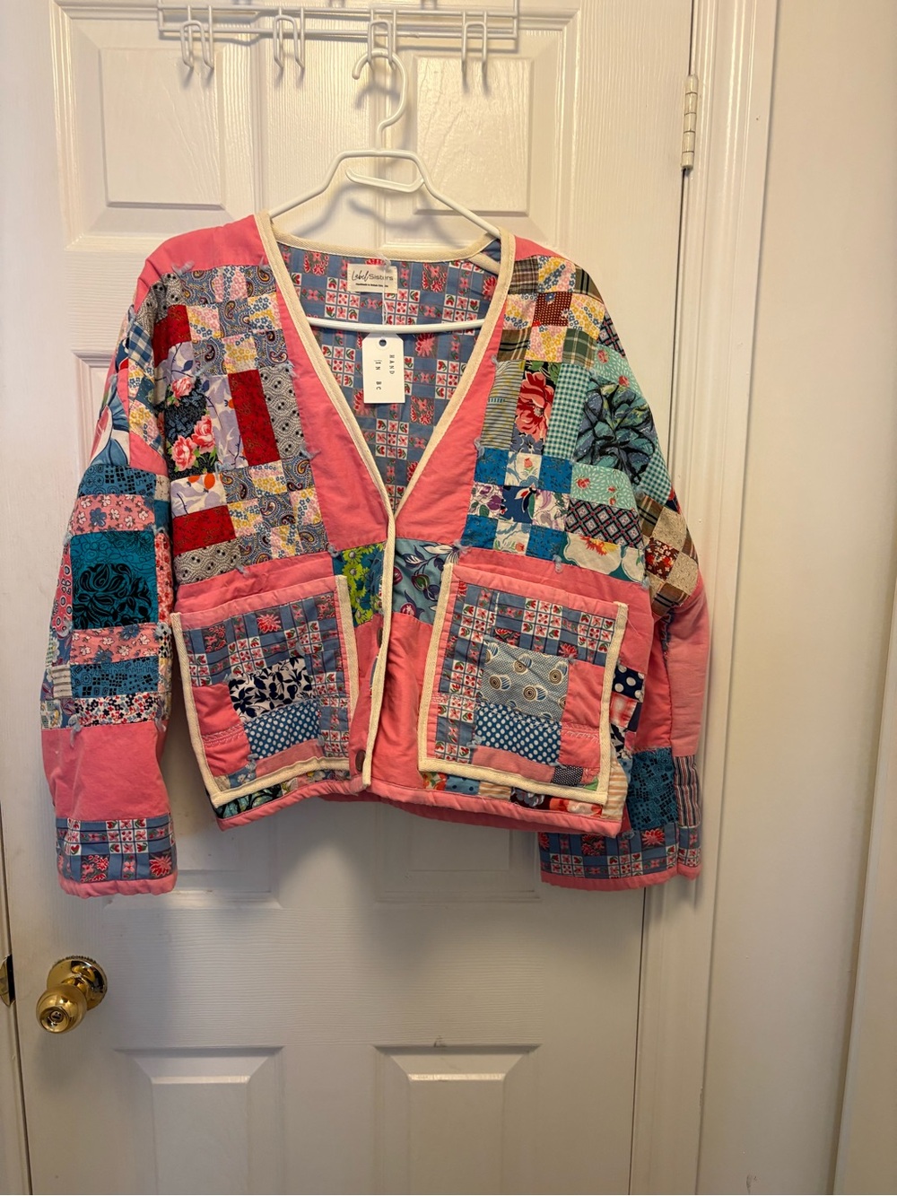 Label Sisters Patchwork Quilted Pink Multi-Color Women's Jacket - Picture 2 of 6